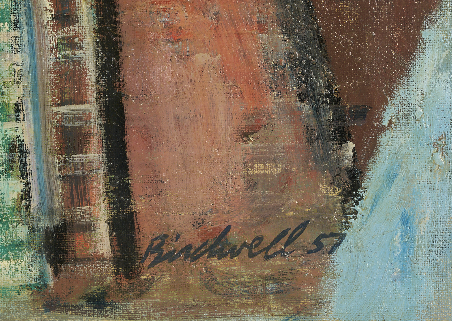 Lot 439: Robert Birdwell O/C Expressionist Figural Painting, Men w/ Chickens