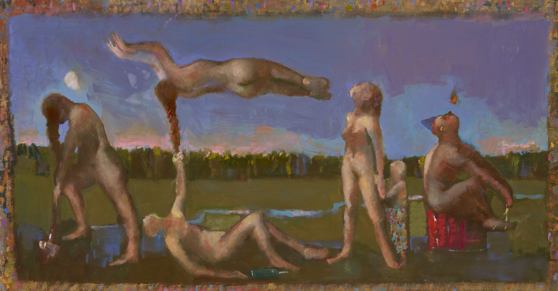 Lot 440: Greg Decker O/B, Surrealist Landscape with Nude Figures