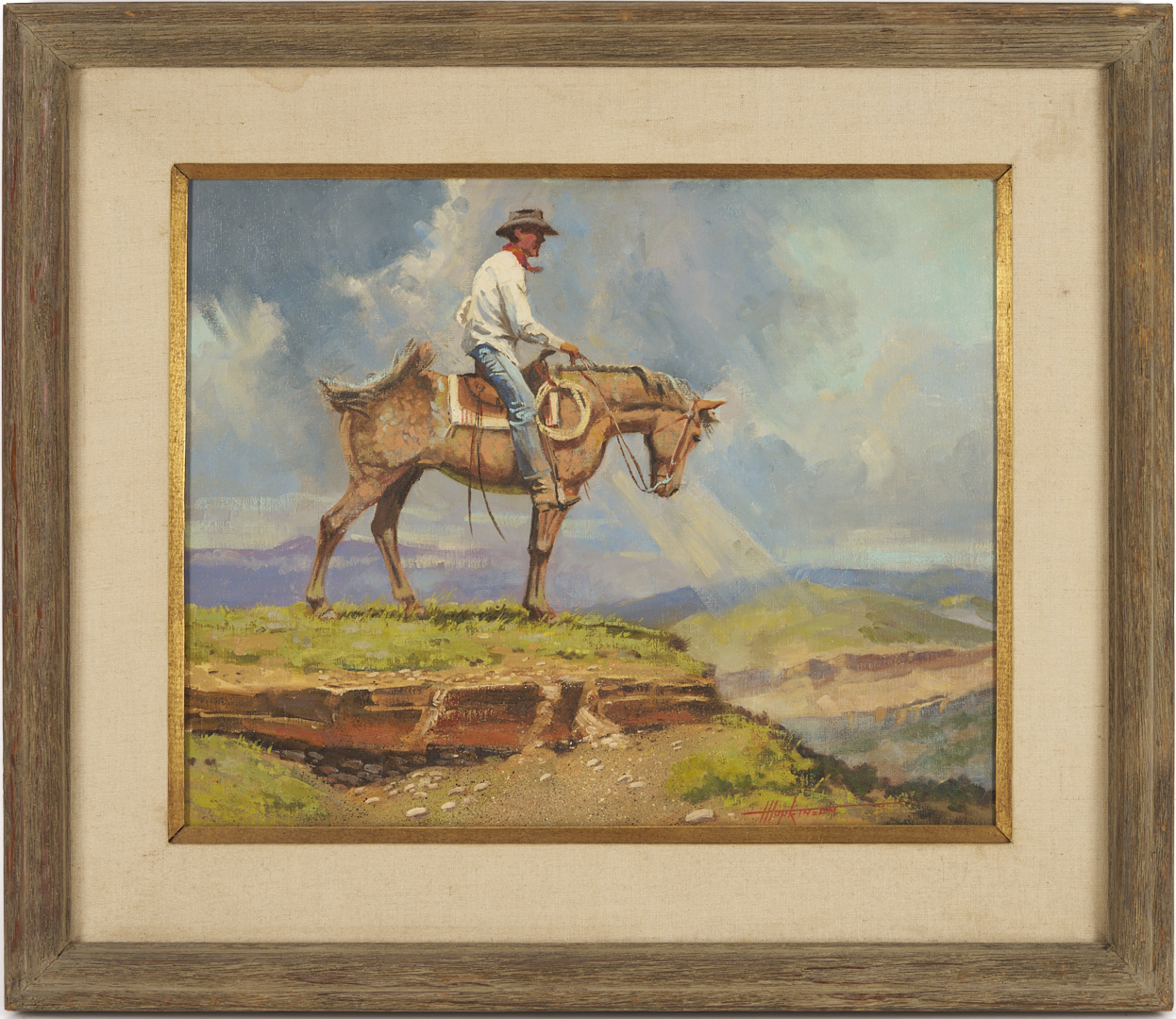 Lot 447: Harold Hopkinson O/C Western Painting, Up on the Mesa