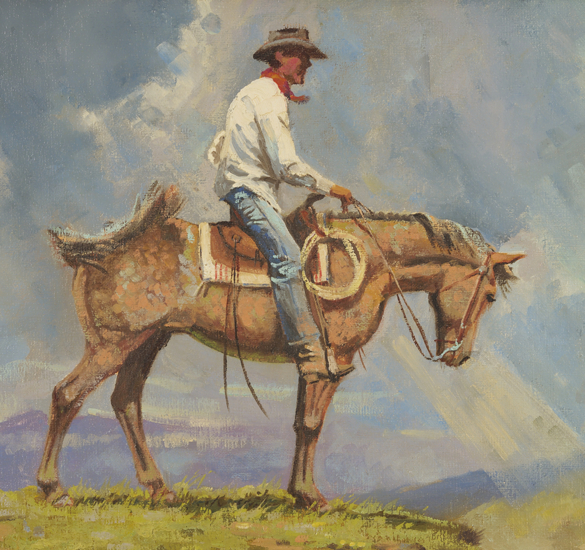 Lot 447: Harold Hopkinson O/C Western Painting, Up on the Mesa