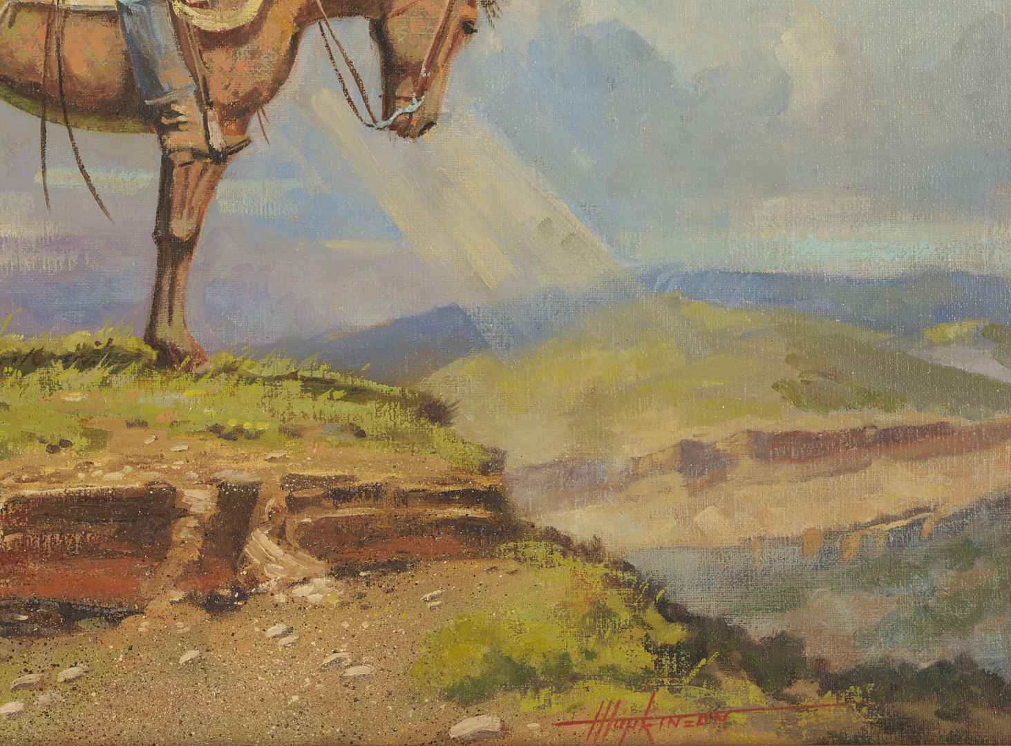Lot 447: Harold Hopkinson O/C Western Painting, Up on the Mesa