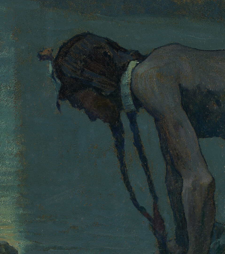 Lot 449: Eanger Irving Couse O/B Painting; Moonlight, Indian Lake; 1926