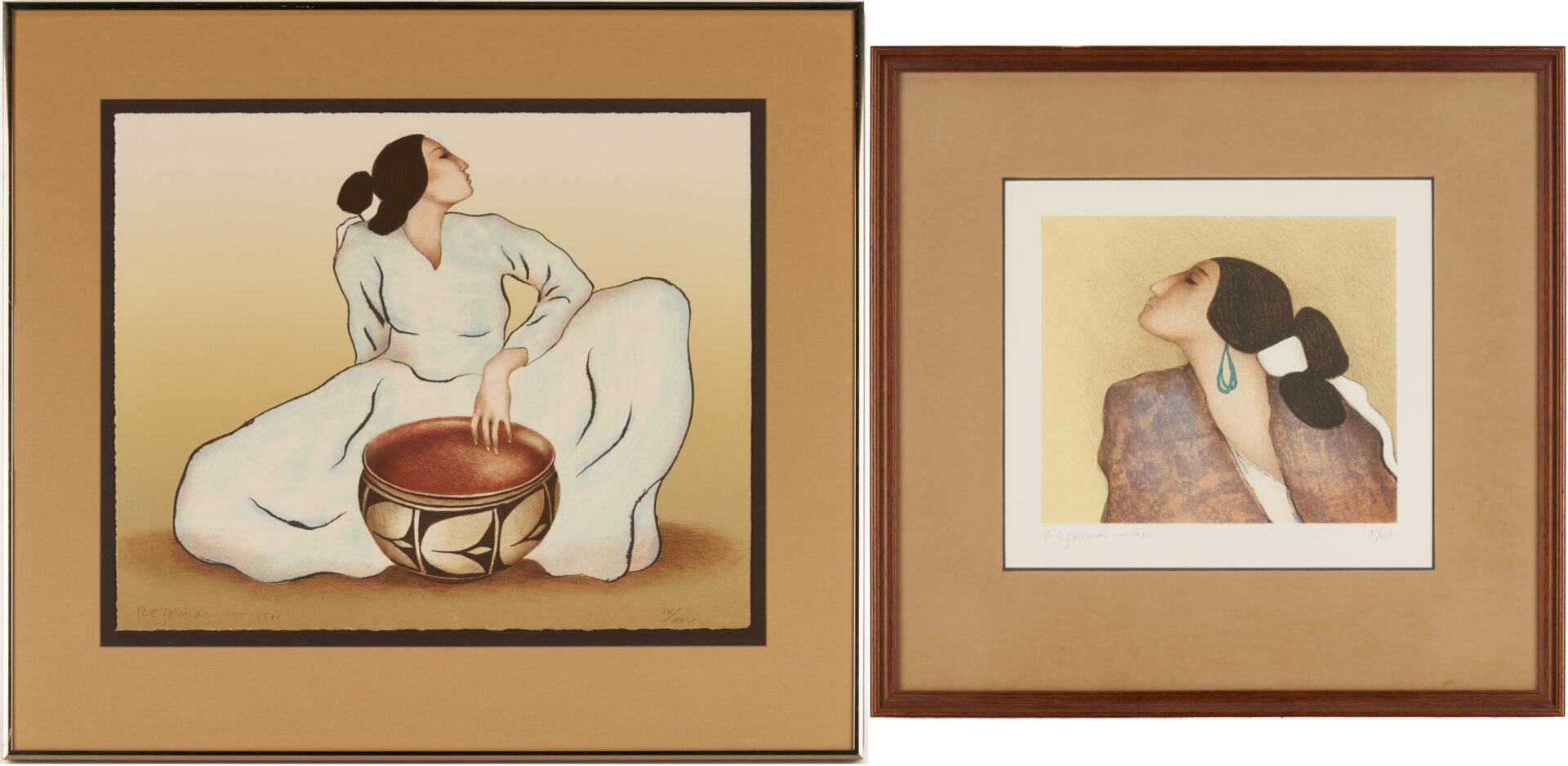 Lot 452: 2 R.C. Gorman Signed Lithos, Woman w/ Tulip Bowl & Danya