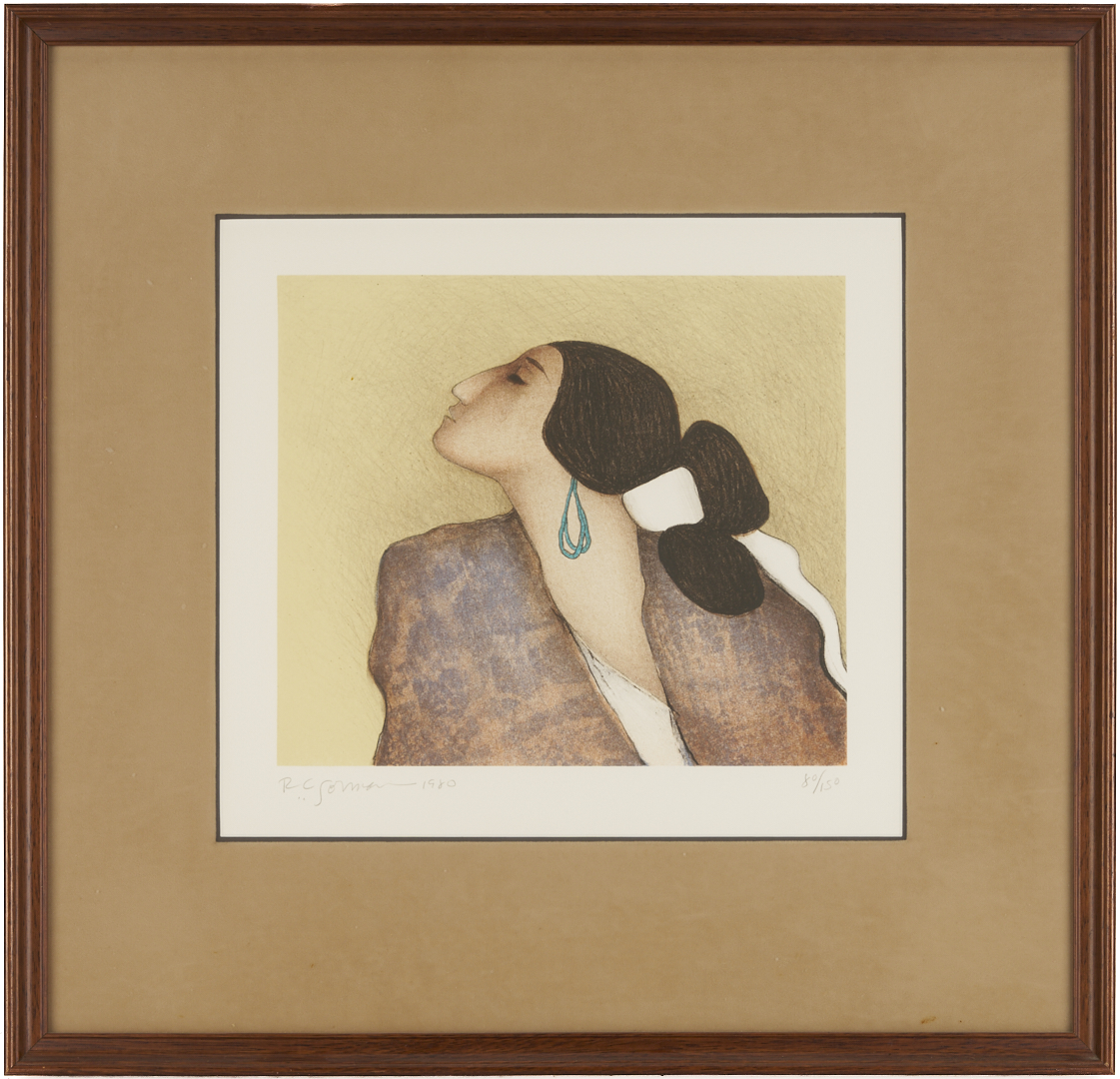 Lot 452: 2 R.C. Gorman Signed Lithos, Woman w/ Tulip Bowl & Danya