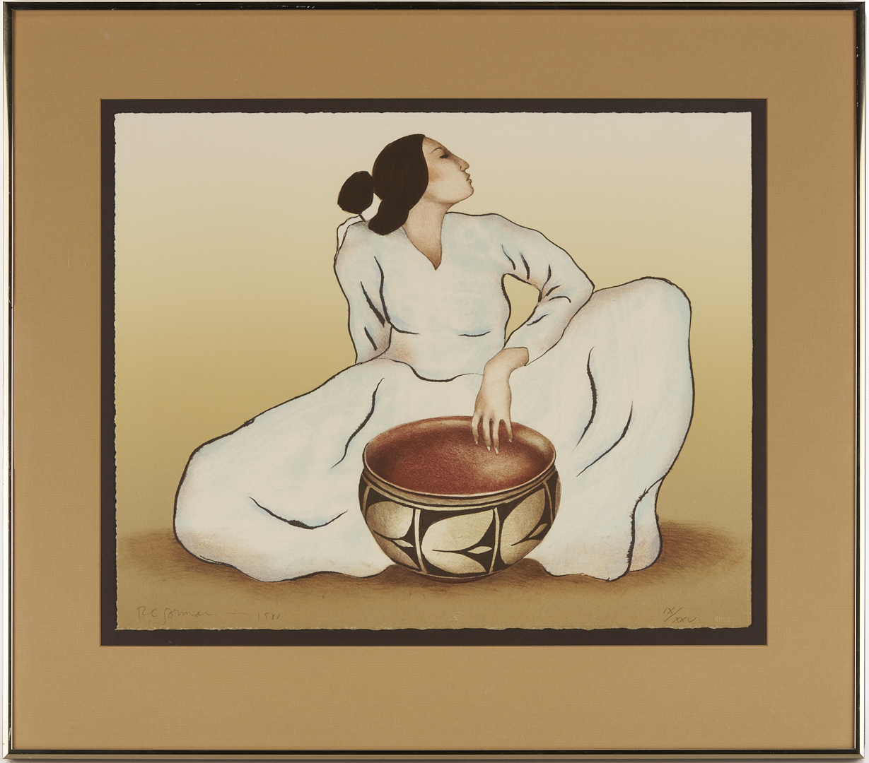 Lot 452: 2 R.C. Gorman Signed Lithos, Woman w/ Tulip Bowl & Danya