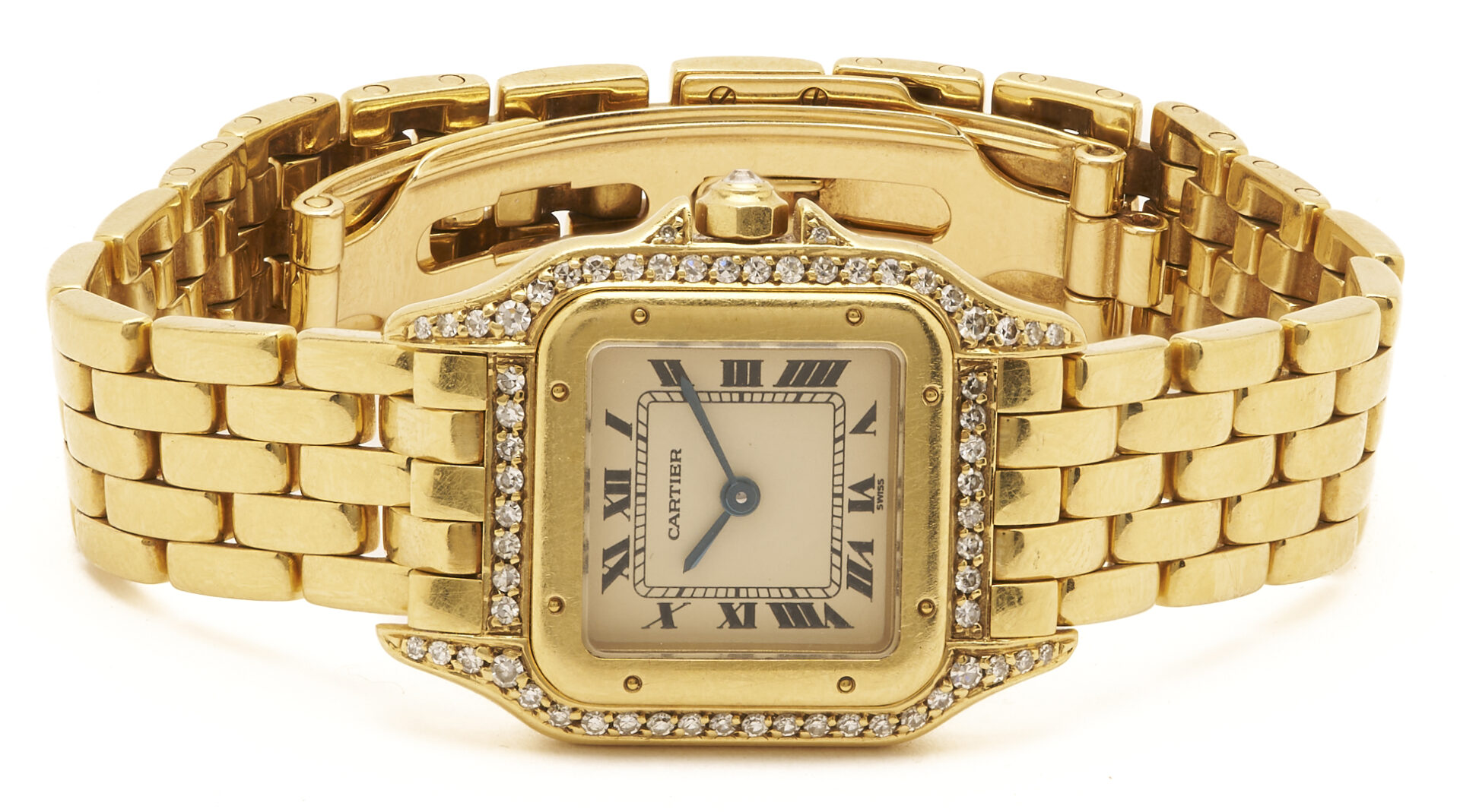 Lot 45: Ladies’ Cartier 18K Gold & Diamond Panthere Watch