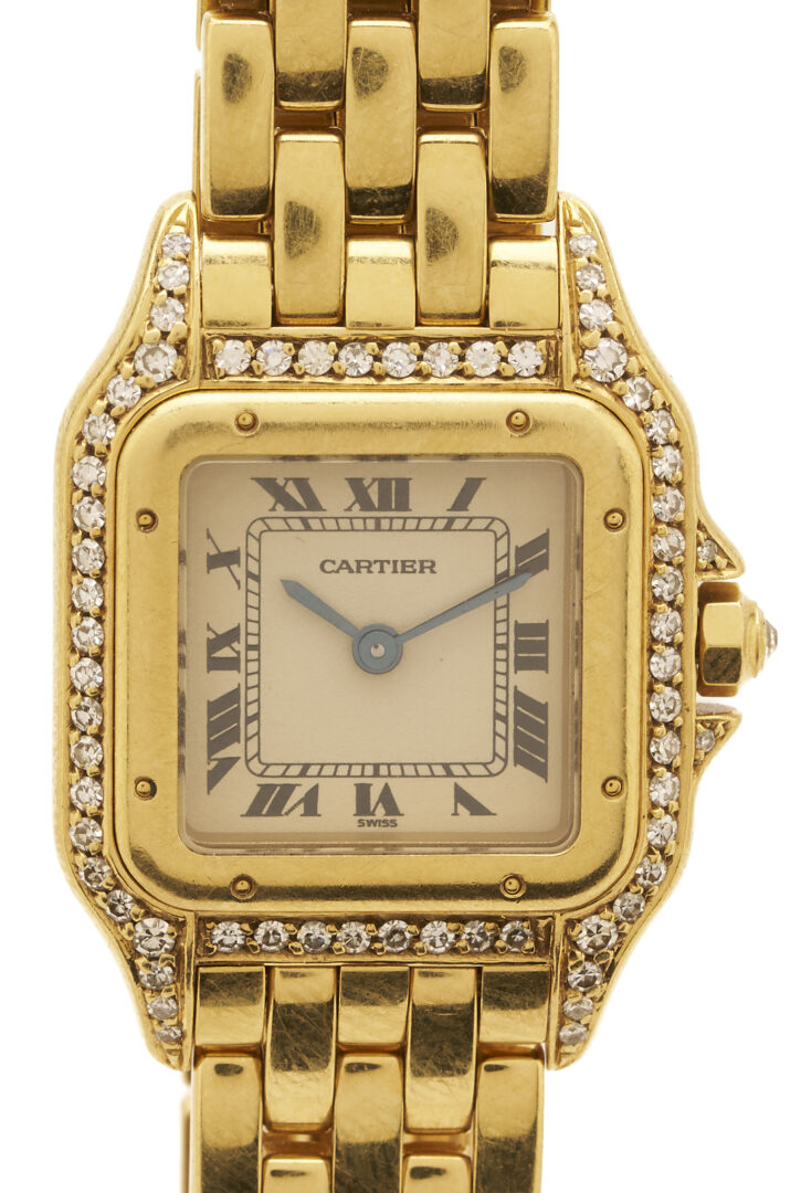 Lot 45: Ladies’ Cartier 18K Gold & Diamond Panthere Watch