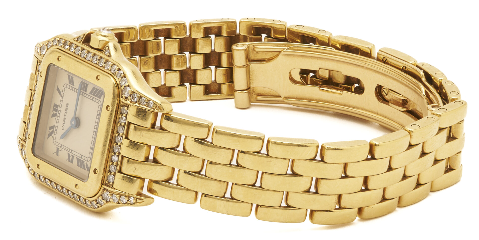 Lot 45: Ladies’ Cartier 18K Gold & Diamond Panthere Watch