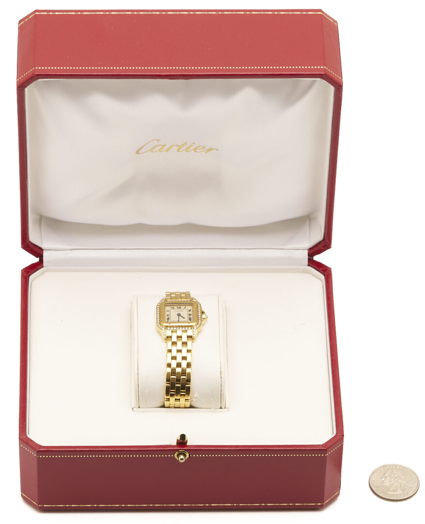 Lot 45: Ladies’ Cartier 18K Gold & Diamond Panthere Watch