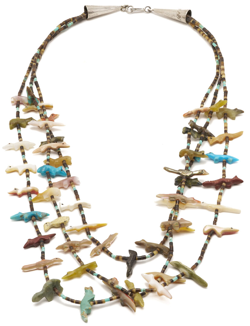 Lot 463: 2 Native American Zuni Necklaces, incl. Owl Squash Blossom