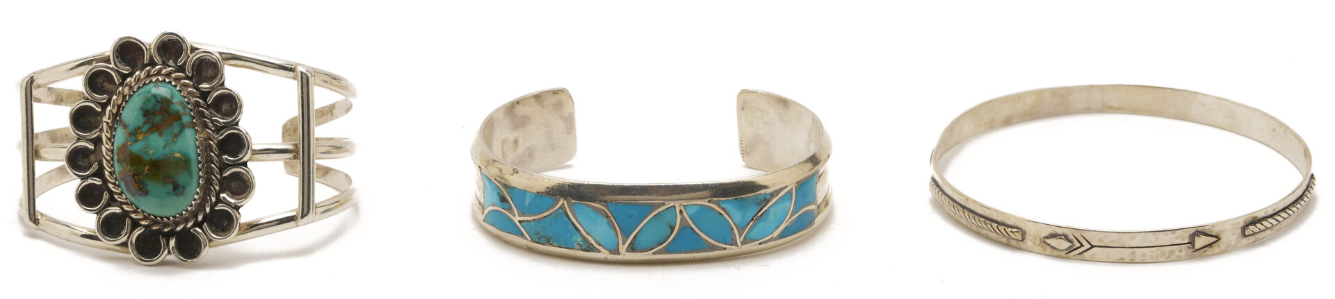 Lot 464: 9 Native American Jewelry Items, incl. Bracelets, Earrings, & Necklaces