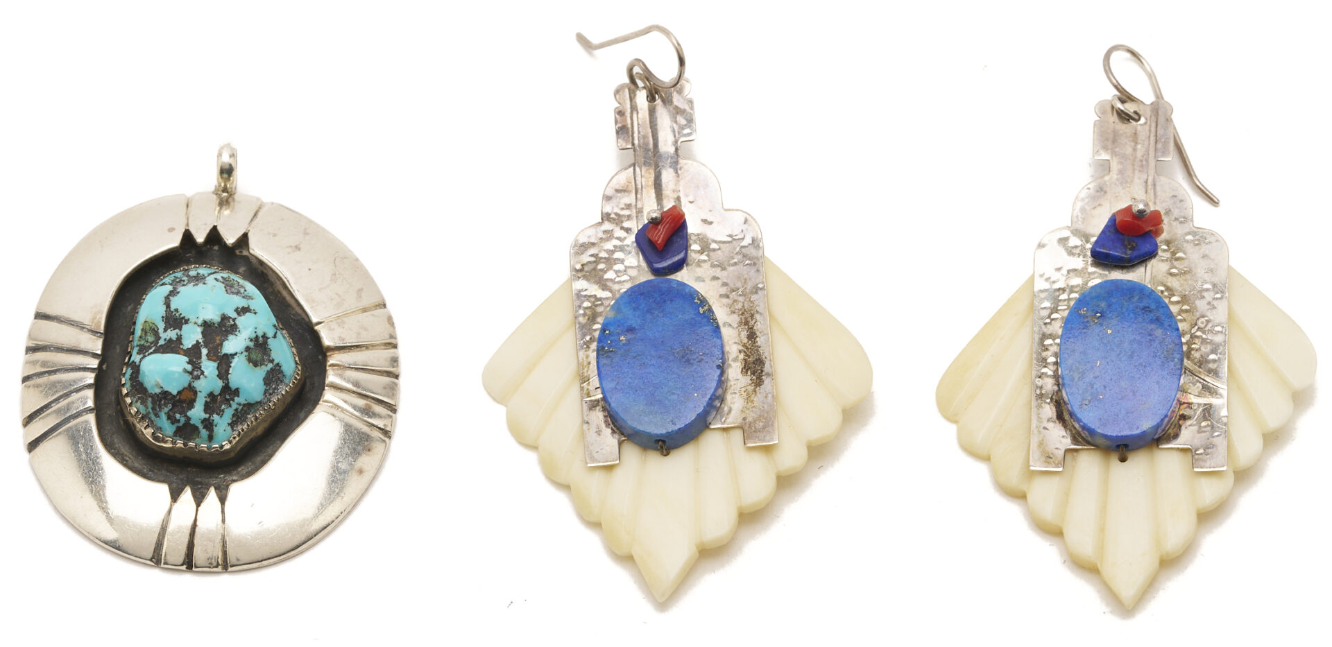 Lot 464: 9 Native American Jewelry Items, incl. Bracelets, Earrings, & Necklaces