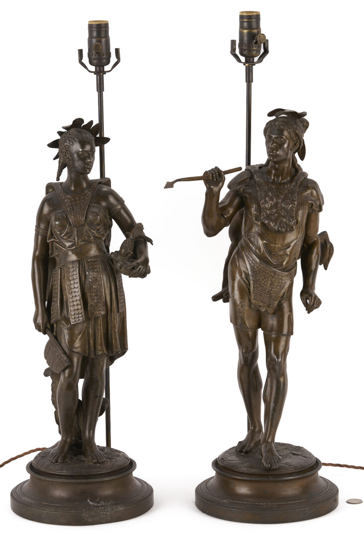 Lot 466: Pair Native American Figural Lamps After Salmson