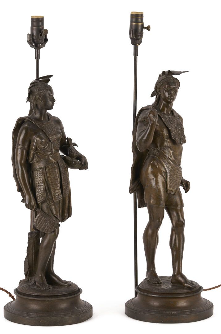 Lot 466: Pair Native American Figural Lamps After Salmson