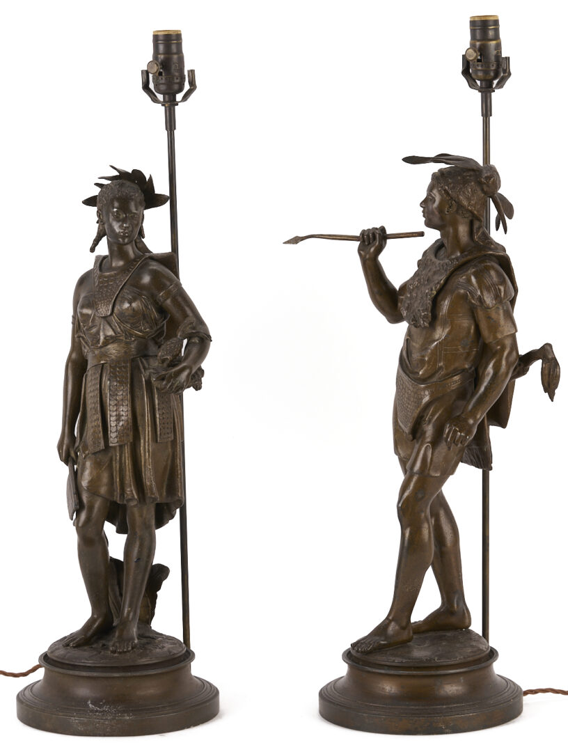 Lot 466: Pair Native American Figural Lamps After Salmson