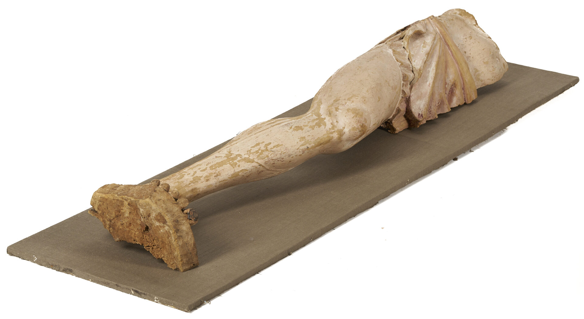 Lot 468: Pair 18th C or earlier Life Size Carved Leg Sculpture Fragments