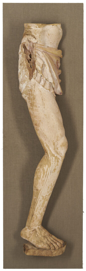 Lot 468: Pair 18th C or earlier Life Size Carved Leg Sculpture Fragments