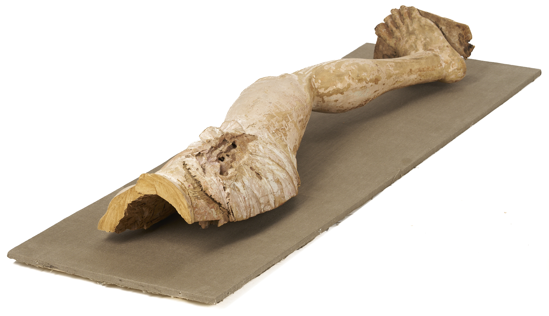 Lot 468: Pair 18th C or earlier Life Size Carved Leg Sculpture Fragments