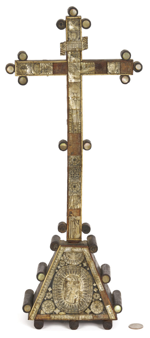 Lot 469: Mother of Pearl Inlaid Reliquary Crucifix