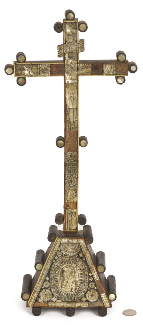 Lot 469: Mother of Pearl Inlaid Reliquary Crucifix