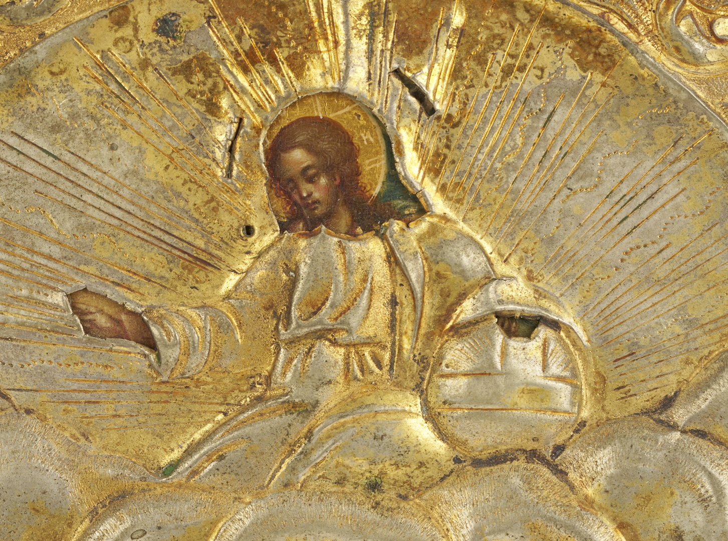 Lot 472: Russian Orthodox O/B Icon, Saints of Moscow and St. Nicholas