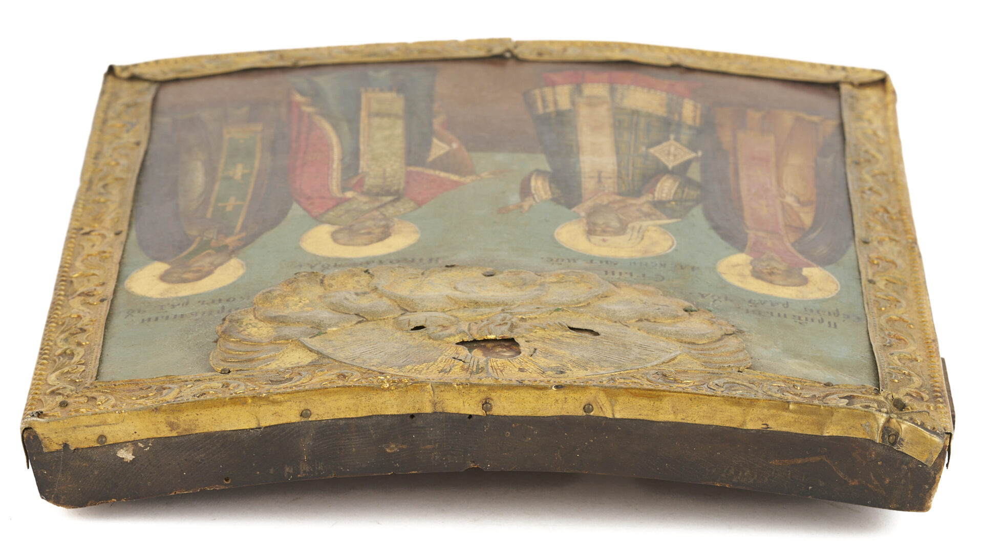 Lot 472: Russian Orthodox O/B Icon, Saints of Moscow and St. Nicholas