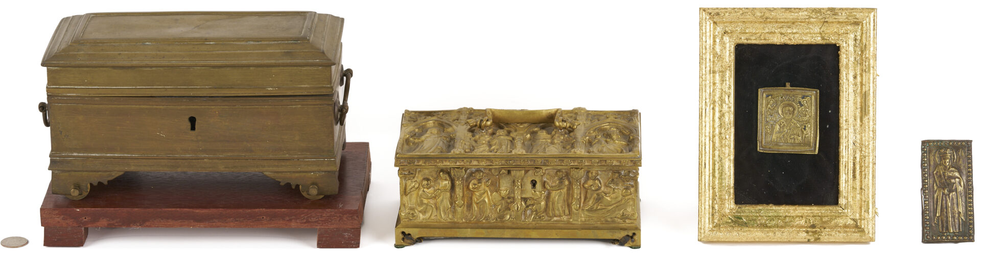 Lot 473: 4 Bronze Table Items, Including Caskets