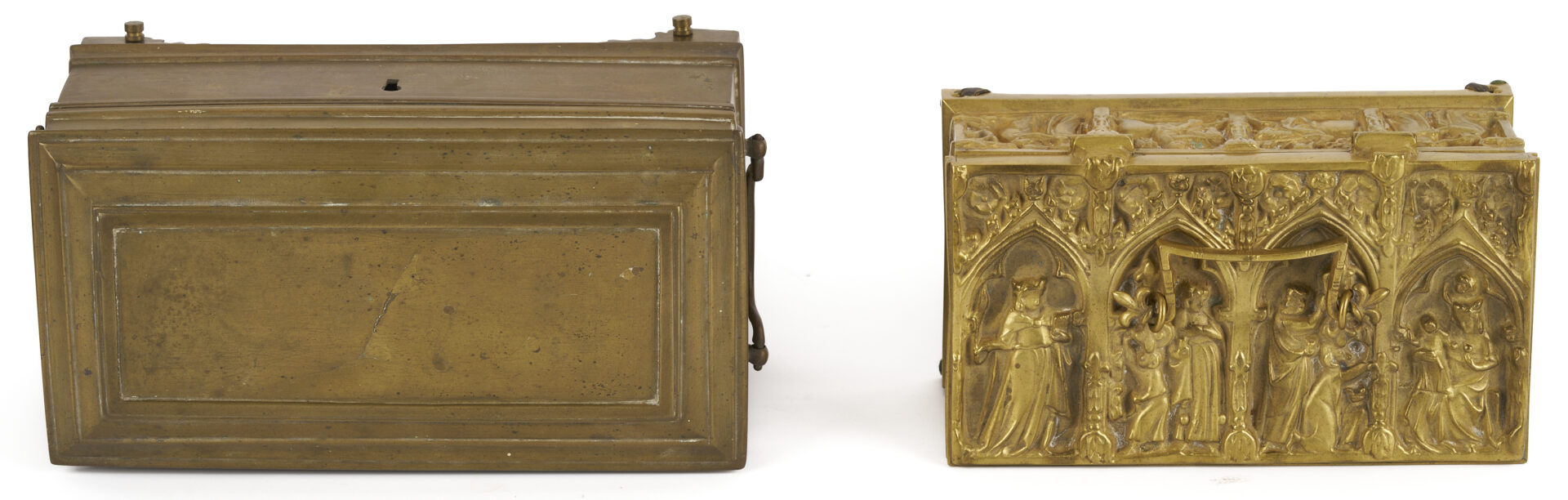 Lot 473: 4 Bronze Table Items, Including Caskets