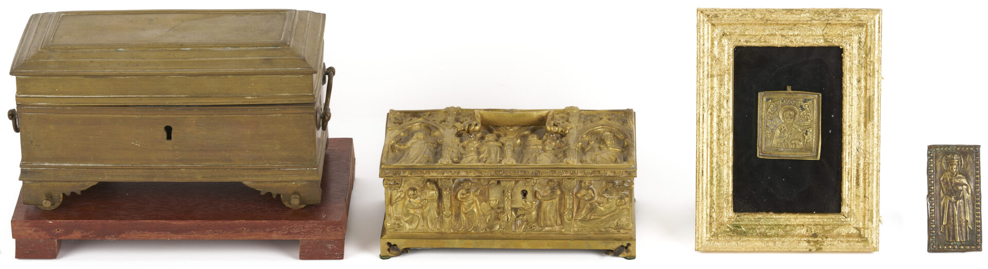 Lot 473: 4 Bronze Table Items, Including Caskets