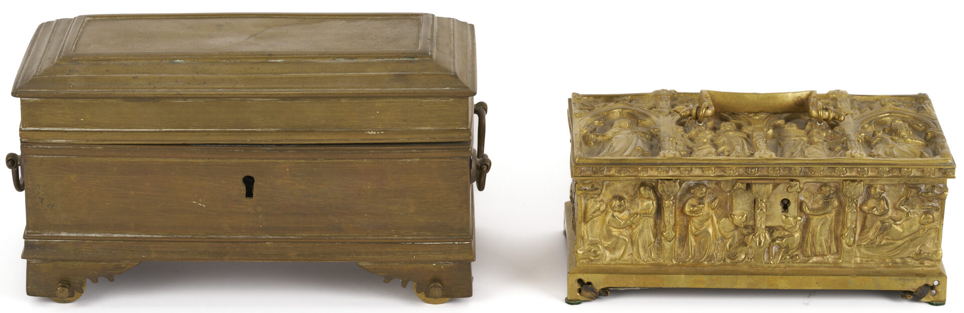 Lot 473: 4 Bronze Table Items, Including Caskets