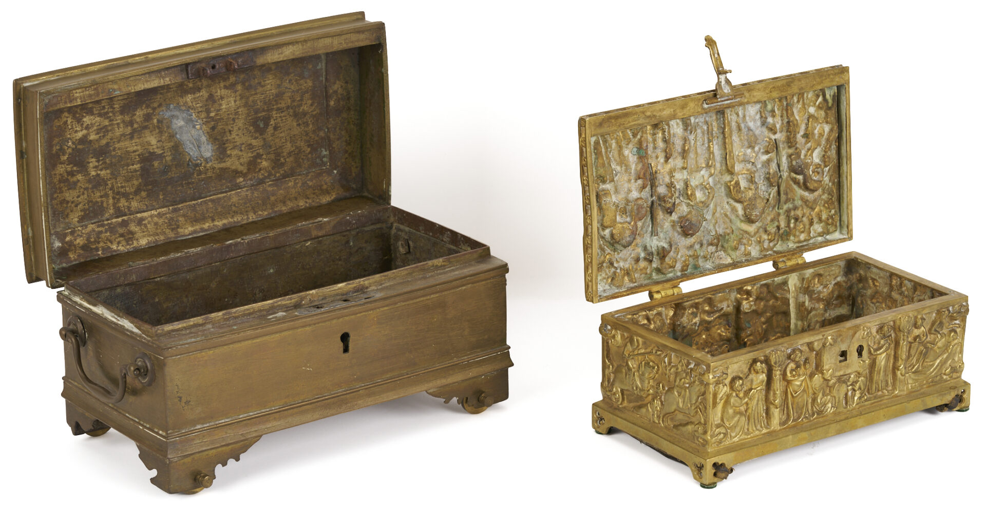 Lot 473: 4 Bronze Table Items, Including Caskets