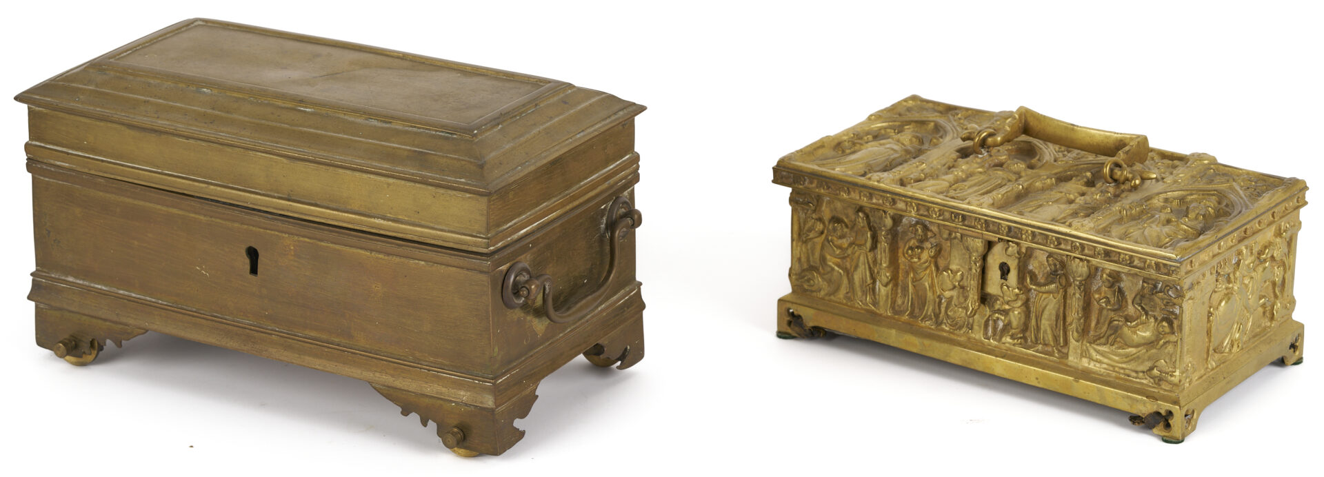 Lot 473: 4 Bronze Table Items, Including Caskets