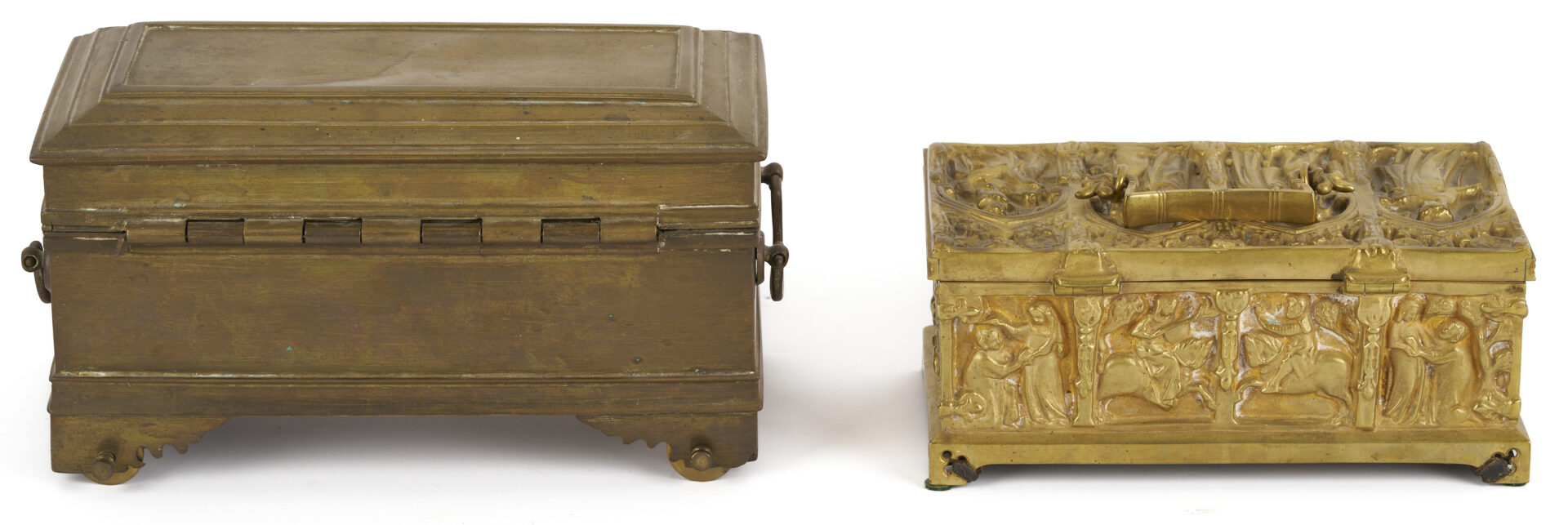 Lot 473: 4 Bronze Table Items, Including Caskets