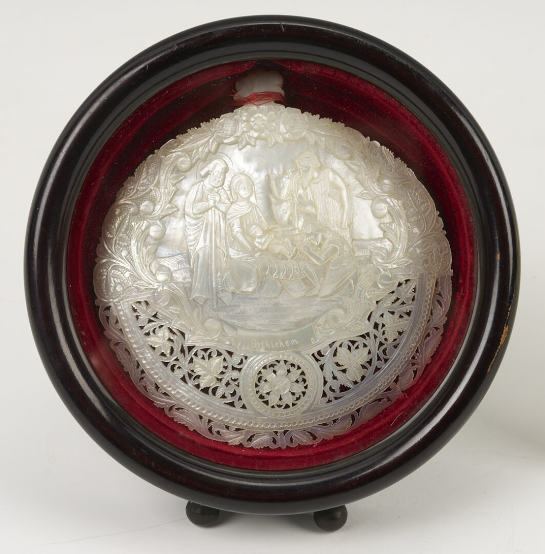 Lot 474: 3 Bethlehem Mother of Pearl Carvings incl. Nativity, Last Supper