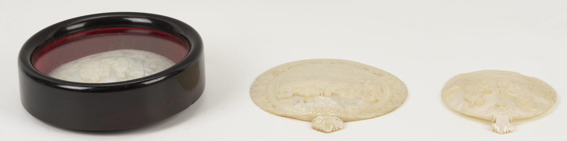 Lot 474: 3 Bethlehem Mother of Pearl Carvings incl. Nativity, Last Supper