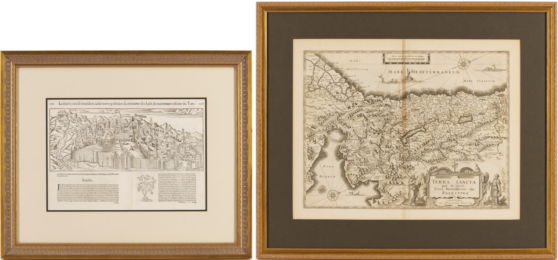 Lot 475: 2 Early Holy Land Maps, Munster’s Jerusalem & Blaeu’s Palestine