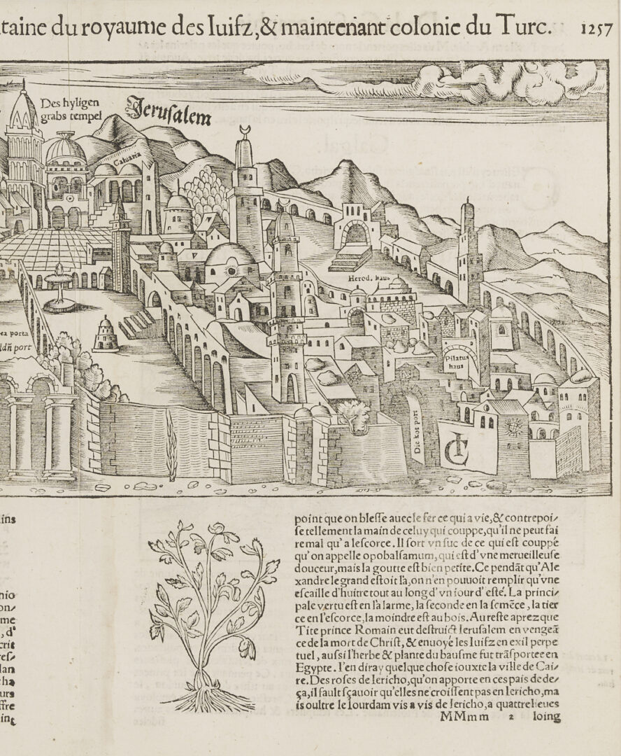 Lot 475: 2 Early Holy Land Maps, Munster’s Jerusalem & Blaeu’s Palestine