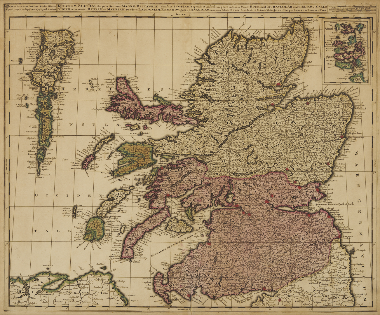 Lot 476: Valck Hand Colored Map of Scotland, c. 1700