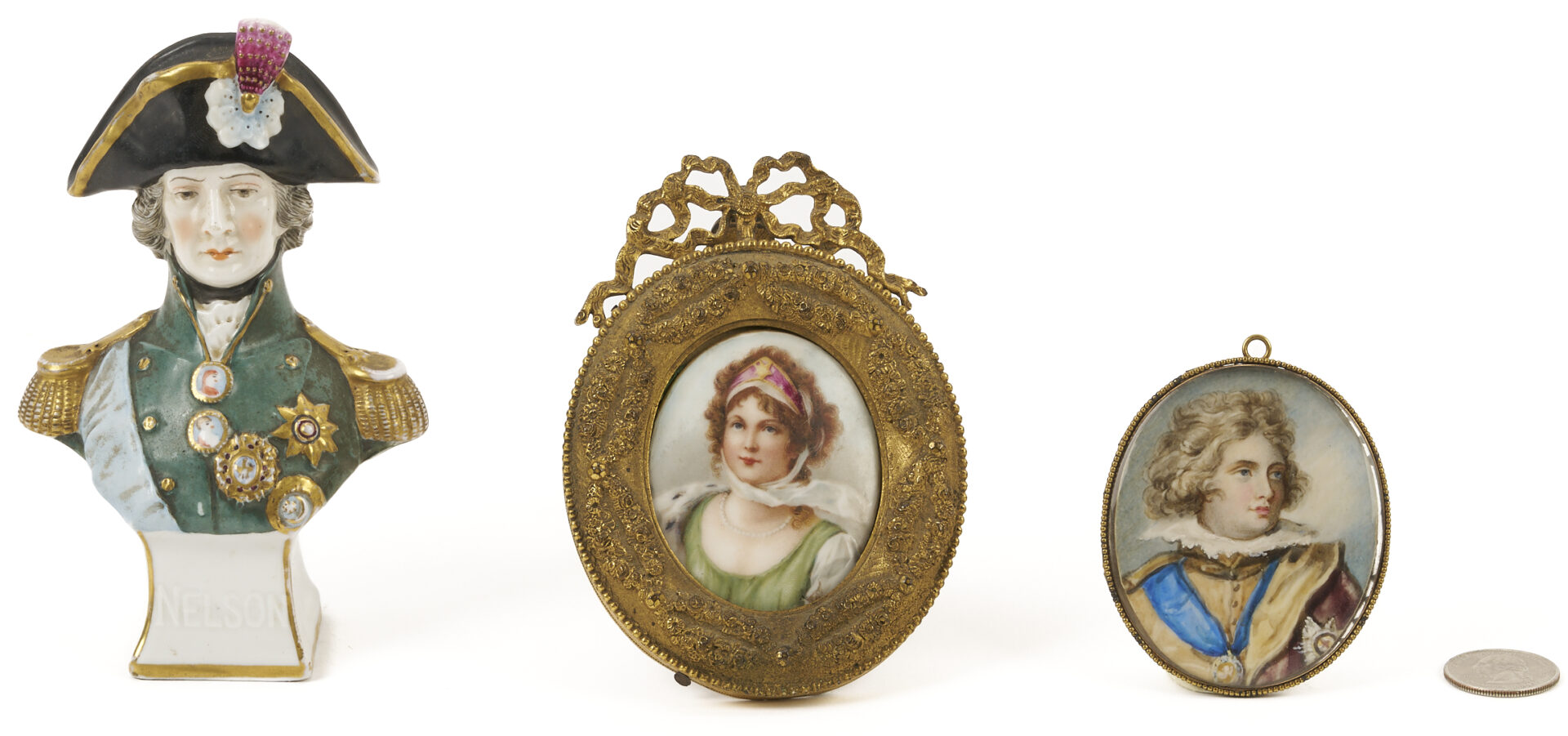Lot 481: Miniature Bust of Lord Nelson plus 2 Miniature Portraits