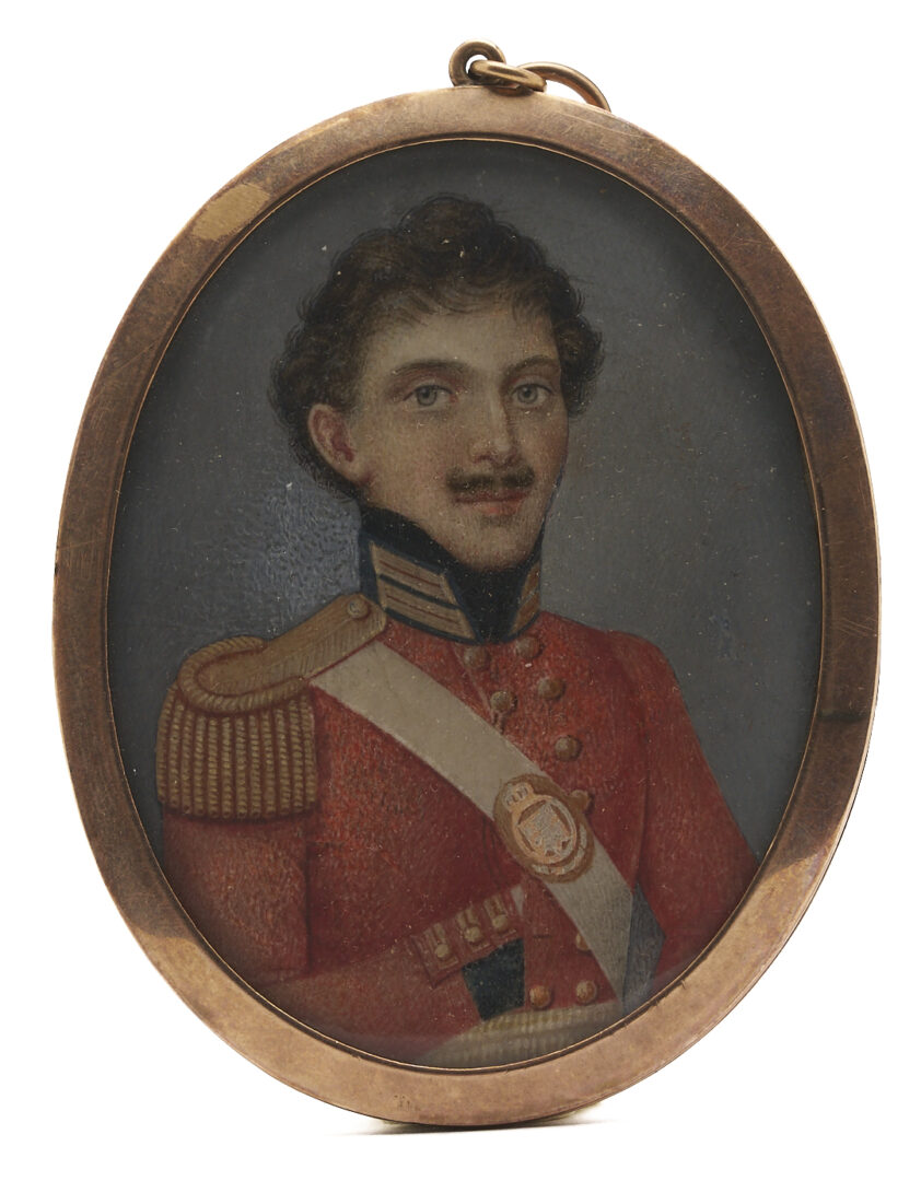 Lot 482: Portrait Miniature of Soldier, Hair Work Memorial