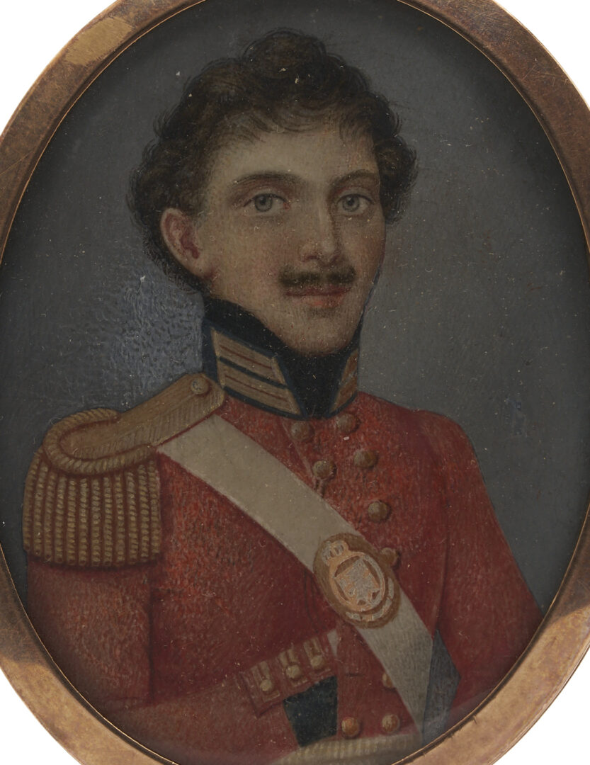 Lot 482: Portrait Miniature of Soldier, Hair Work Memorial