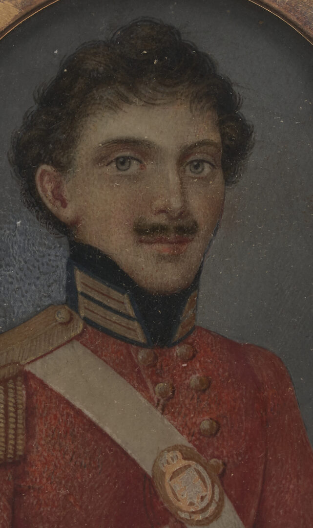 Lot 482: Portrait Miniature of Soldier, Hair Work Memorial