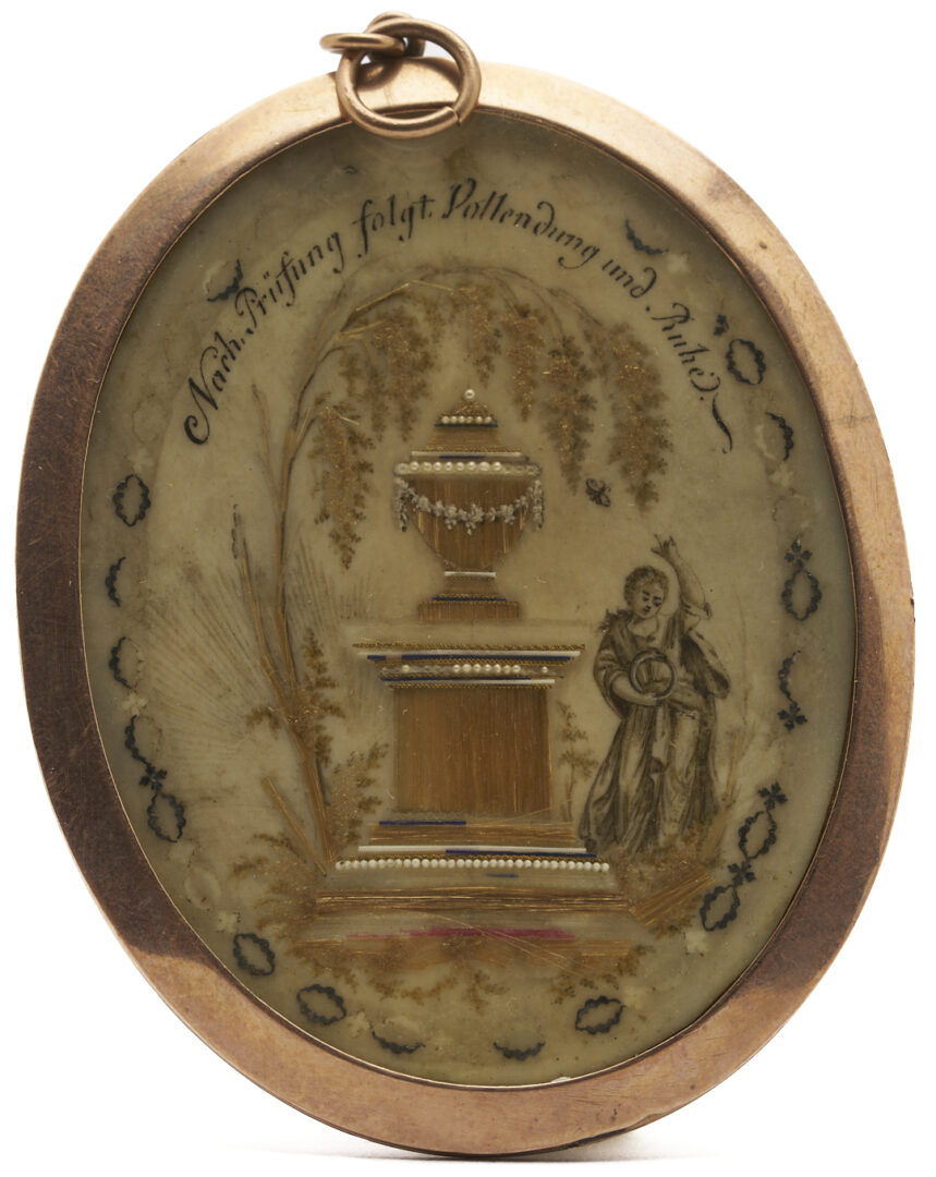 Lot 482: Portrait Miniature of Soldier, Hair Work Memorial