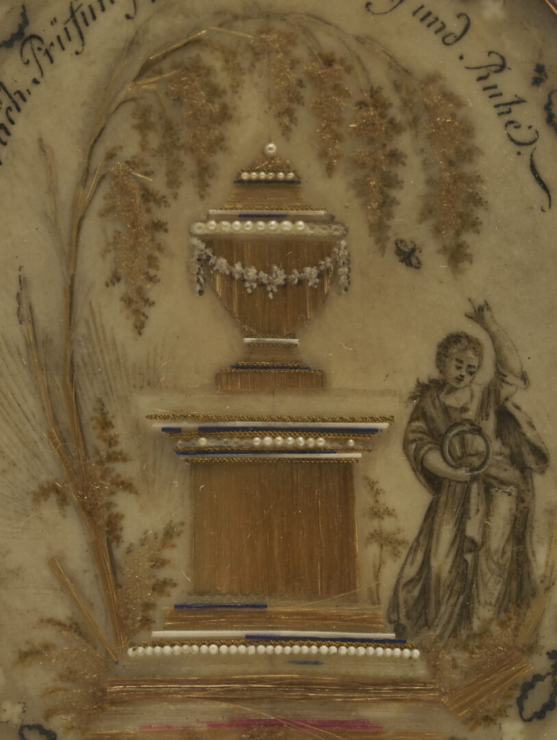 Lot 482: Portrait Miniature of Soldier, Hair Work Memorial