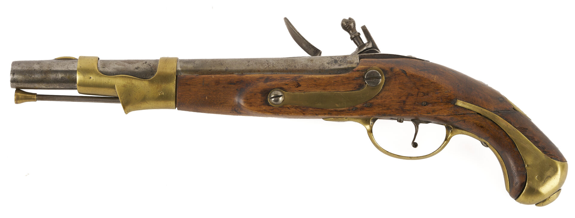 Lot 483: Early 19th C. Russian Flintlock Pistol; plus 2 Powder Flasks