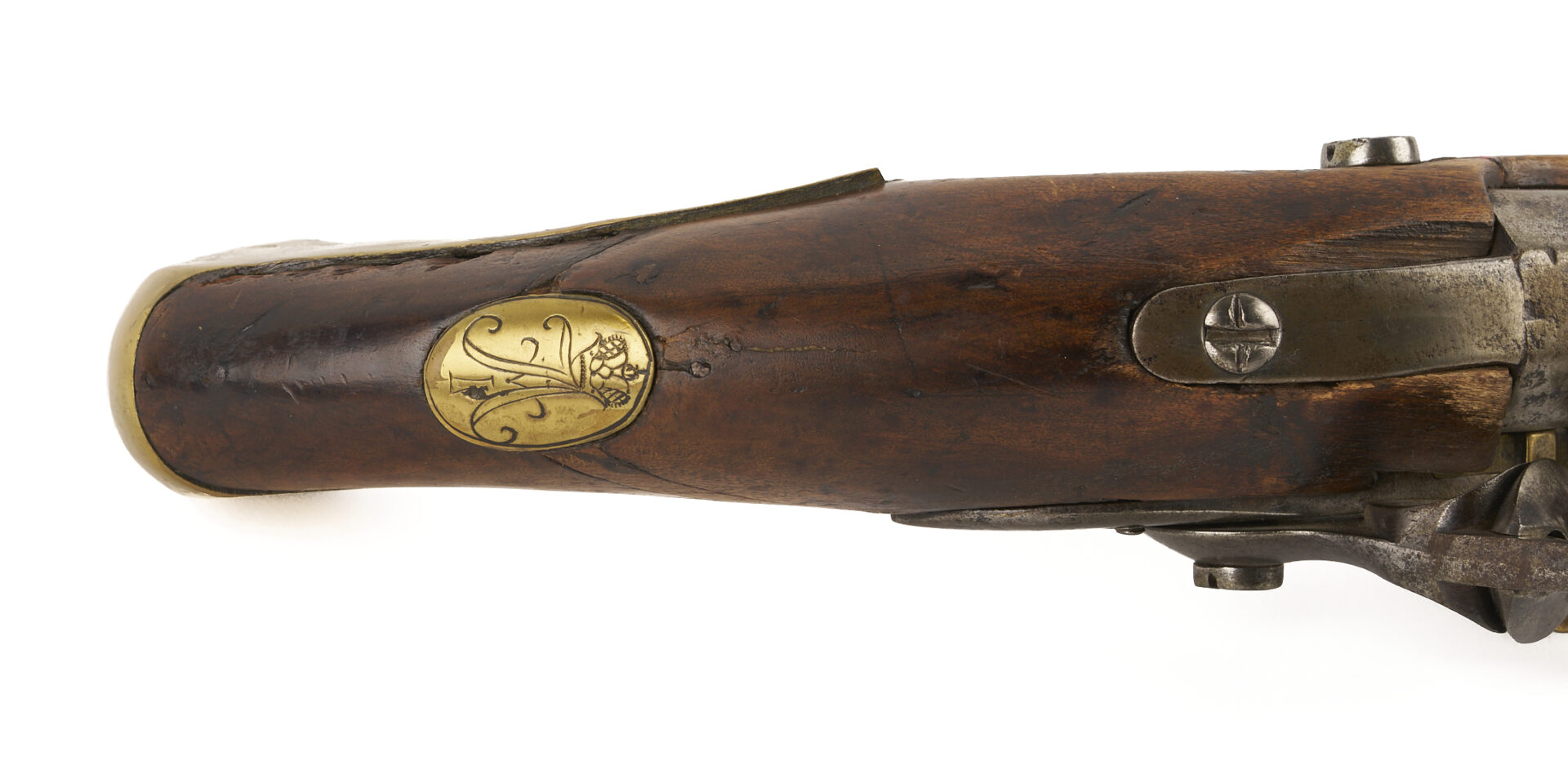 Lot 483: Early 19th C. Russian Flintlock Pistol; plus 2 Powder Flasks