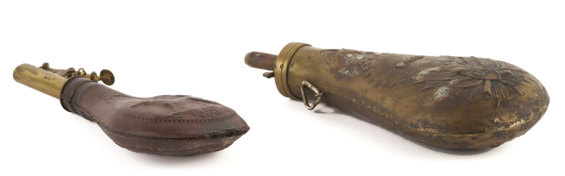 Lot 483: Early 19th C. Russian Flintlock Pistol; plus 2 Powder Flasks