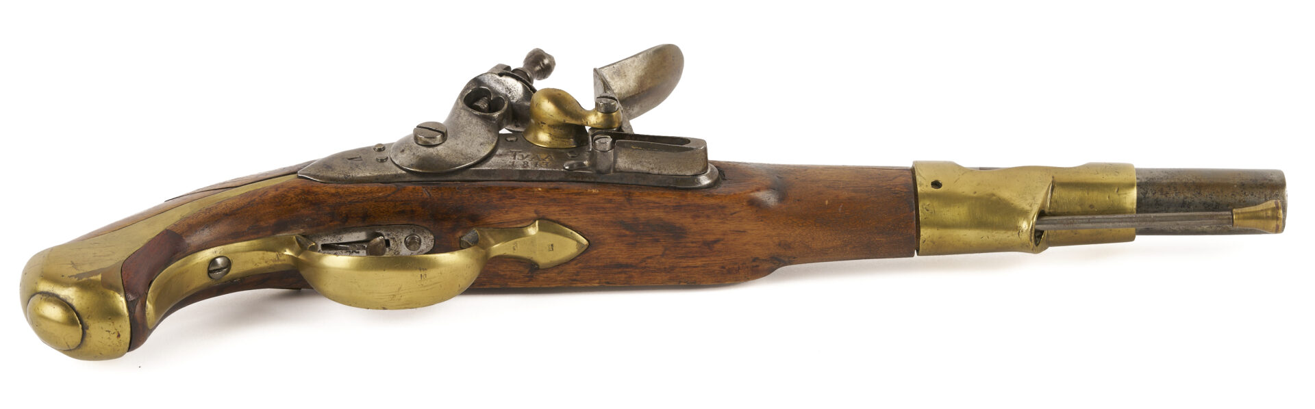 Lot 483: Early 19th C. Russian Flintlock Pistol; plus 2 Powder Flasks