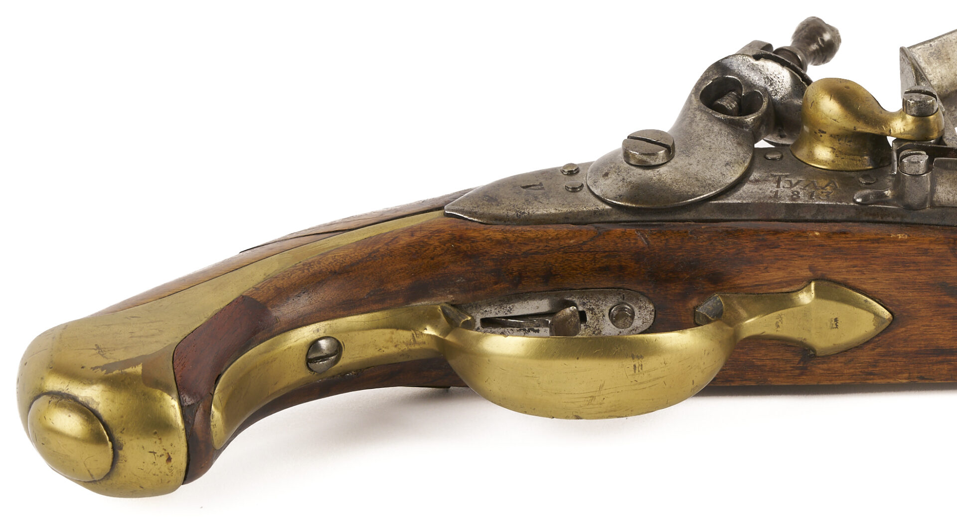 Lot 483: Early 19th C. Russian Flintlock Pistol; plus 2 Powder Flasks