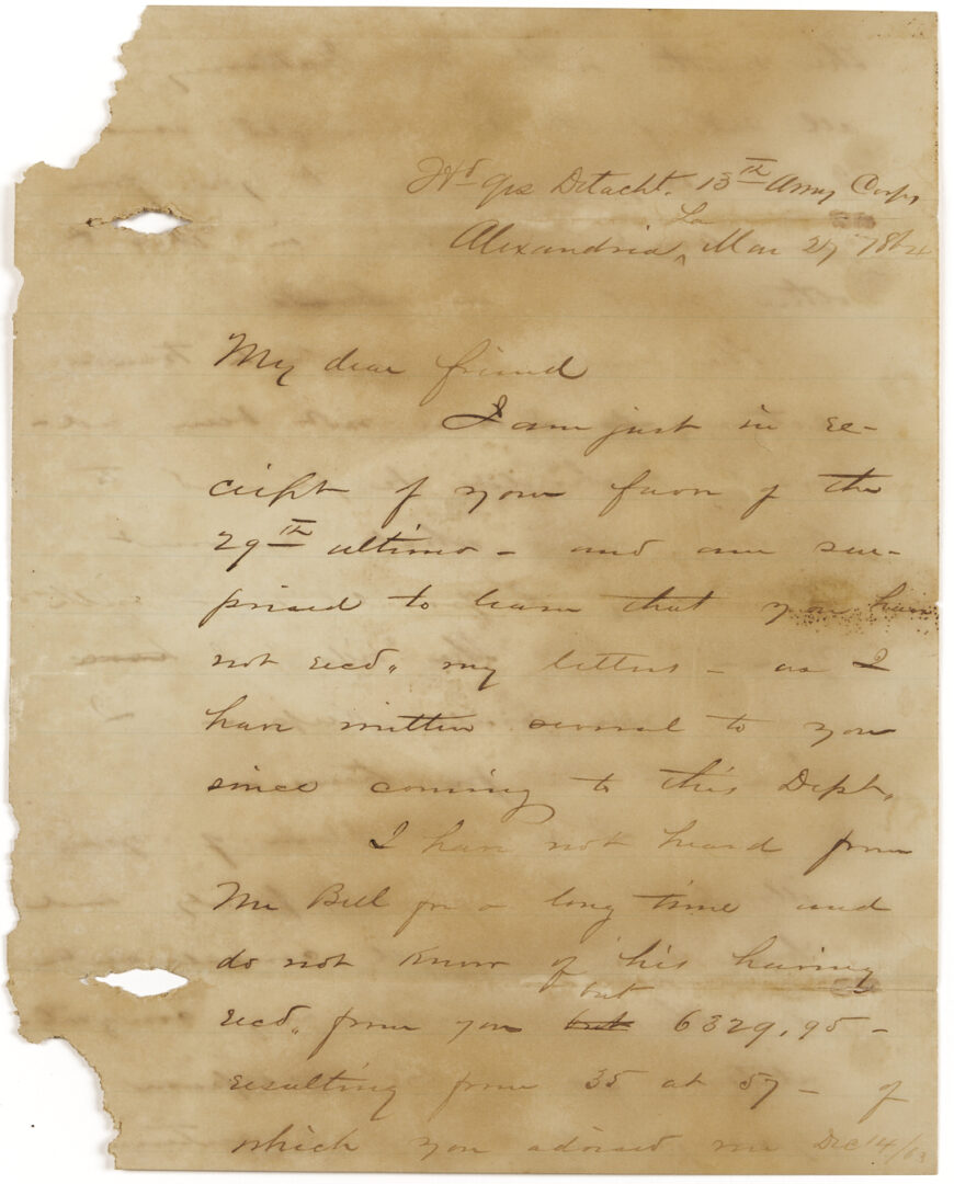 Lot 484: Large A. P. Merrill Family Archive, Natchez, MS, Plantation Interest, c. 1820s-80s